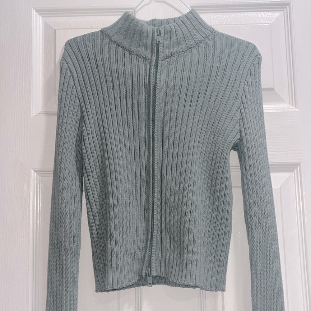 Seafoam light greenish blue brandy Melville cropped zip up jacket
